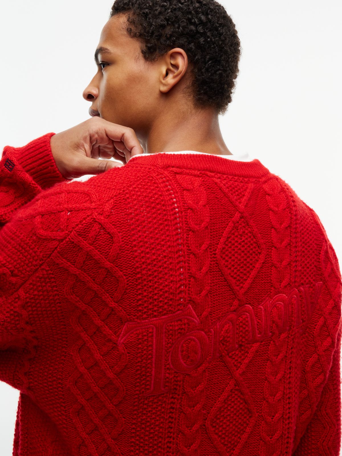 Tommy Jeans Cable Knit Wool Sweater — Scarlet Flare