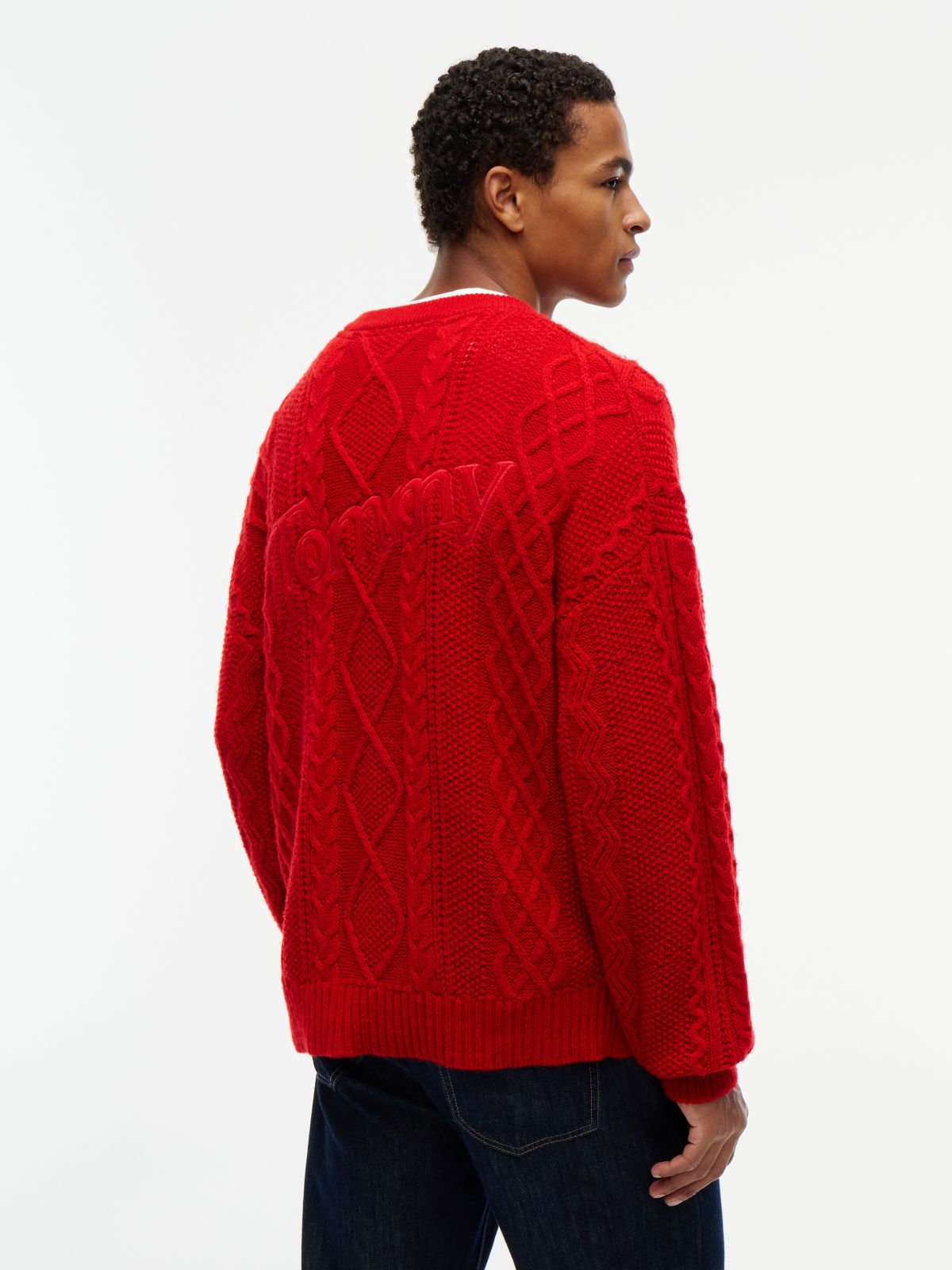 Tommy Jeans Cable Knit Wool Sweater — Scarlet Flare