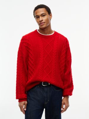 Tommy Jeans Cable Knit Wool Sweater, Scarlet Flare
