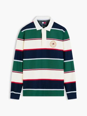 Мужское поло Tommy Jeans Relaxed Striped Rugby Polo, цвет: Бархатный зелёный — фото 5