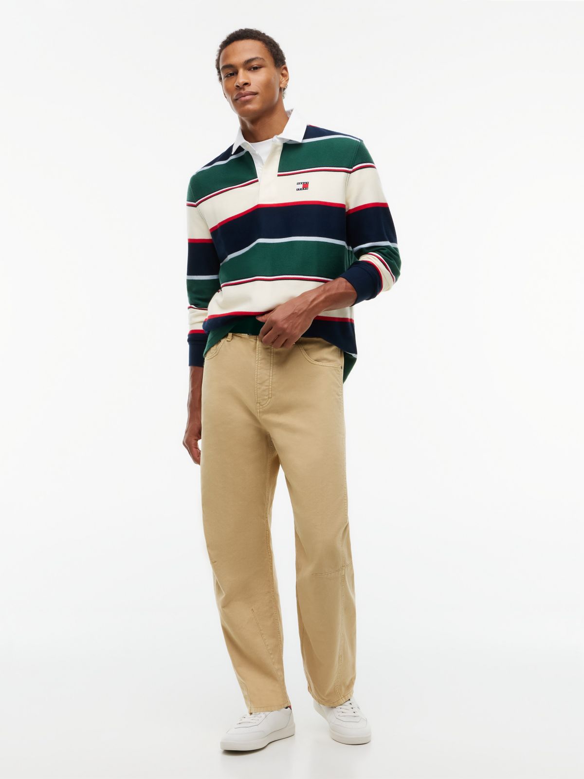 Tommy Jeans Relaxed Striped Rugby Polo — Velvet Green