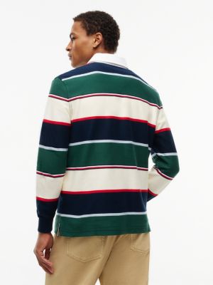 Мужское поло Tommy Jeans Relaxed Striped Rugby Polo, цвет: Бархатный зелёный — фото 4