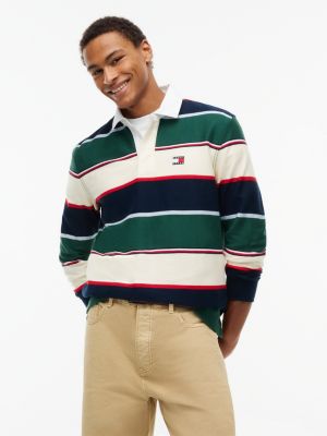 Tommy Jeans Relaxed Striped Rugby Polo, Velvet Green