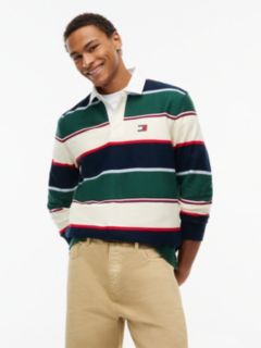 Tommy Jeans Relaxed Striped Rugby Polo — Velvet Green 1