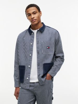 Tommy Jeans Striped Denim Shirt Jacket, Dark Wash Denim