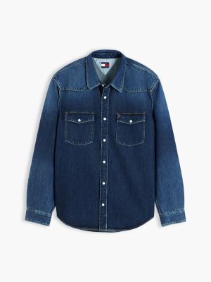 Мужская рубашка Tommy Jeans Denim Western, цвет: Джинсовый тёмный — фото 5