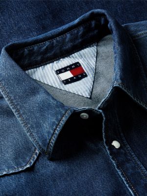 Мужская рубашка Tommy Jeans Denim Western, цвет: Джинсовый тёмный — фото 6