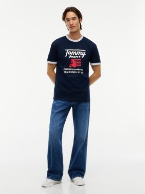 Мужская футболка Tommy Jeans Pegasus Logo Ringer, цвет: Тёмный синий — фото 2