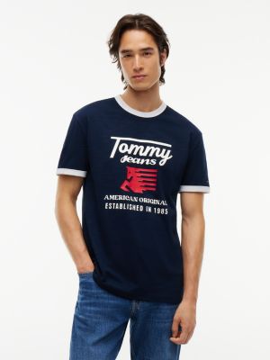 Мужская футболка Tommy Jeans Pegasus Logo Ringer, цвет: Тёмный синий — фото 1