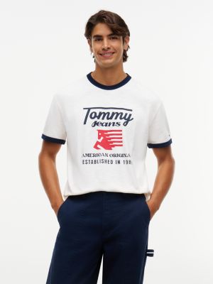 Tommy Jeans Pegasus Logo Ringer T-Shirt, Off White
