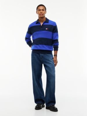 Мужские рубашки Tommy Hilfiger Tommy Jeans Rugby Stripe Sweater Polo, цвет: Глубокий морской — фото 2