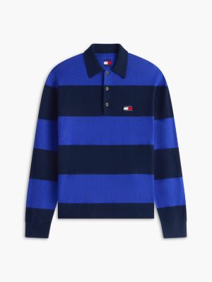 Мужские рубашки Tommy Hilfiger Tommy Jeans Rugby Stripe Sweater Polo, цвет: Глубокий морской — фото 5