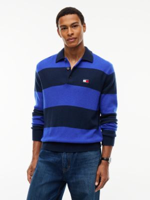 Мужские рубашки Tommy Hilfiger Tommy Jeans Rugby Stripe Sweater Polo, цвет: Глубокий морской