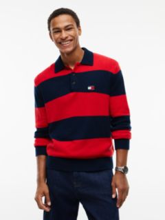 Tommy Jeans Rugby Stripe Sweater Polo — Scarlet Flare 1