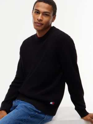 Мужской свитер Tommy Jeans Waffled Crewneck, цвет: Чёрный — фото 3