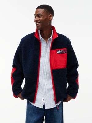 Tommy Jeans Flag Teddy Fleece Jacket, Dark Blue