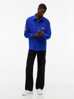 Мужская рубашка Tommy Jeans Logo Fleece Overshirt, цвет: Глубокий морской — фото 2