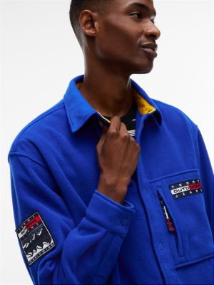 Мужская рубашка Tommy Jeans Logo Fleece Overshirt, цвет: Глубокий морской — фото 3