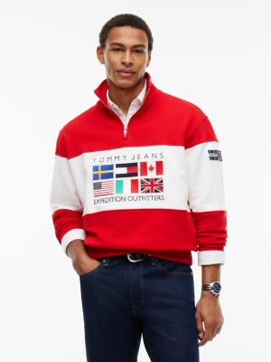 Tommy Jeans Multiflag Outdoor Logo Quarter-Zip, Scarlet Flare
