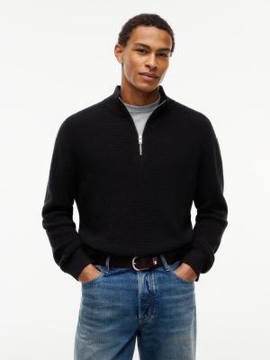 Tommy Jeans Waffled Quarter-Zip Sweater, Black