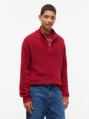 Tommy Jeans Waffled Quarter-Zip Sweater, Noble Cherry