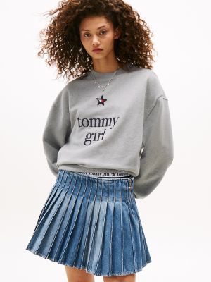 Tommy Girl Embroidered Star Sweatshirt, Light Grey Marl