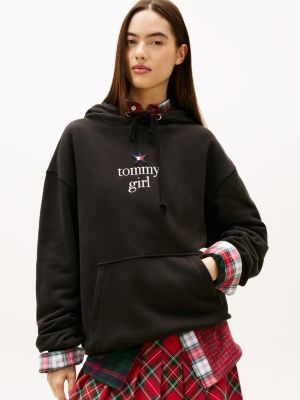 Tommy Girl Star Logo Fleece Hoodie, Black
