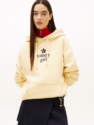Tommy Girl Star Logo Fleece Hoodie, Custard Cream