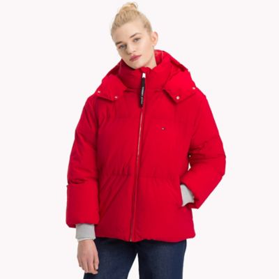 tommy hilfiger red puffer jacket women's