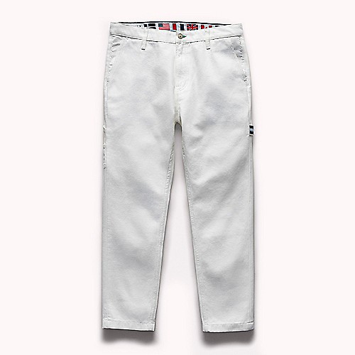 Tommy Hilfiger Mens 36x30 Carpenter Painter Pants Logo Off White Denim Tapered 