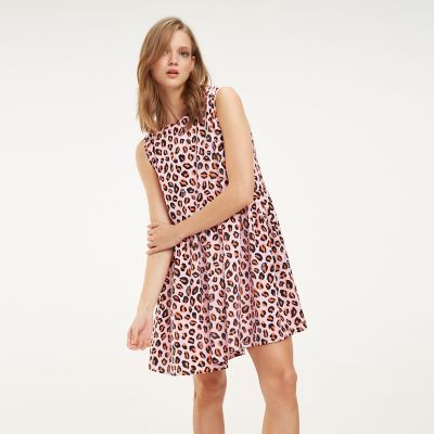 tommy red ruffle leopard dress