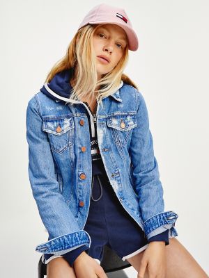 Tommy Hilfiger Women's Distressed Trucker Jacket Denim Light - XS