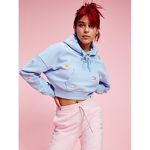 Recycled Pastel Allover Embroidered Cropped Hoodie | Tommy Hilfiger