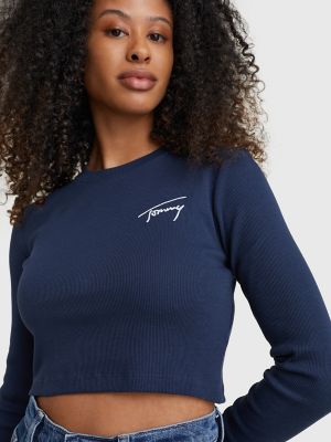 | Tommy Long-Sleeve Cropped Hilfiger USA T-Shirt Logo