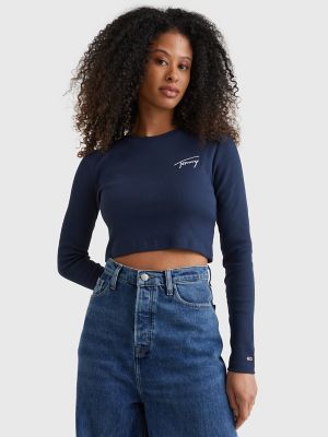 Cropped Logo Long-Sleeve T-Shirt | Tommy Hilfiger USA