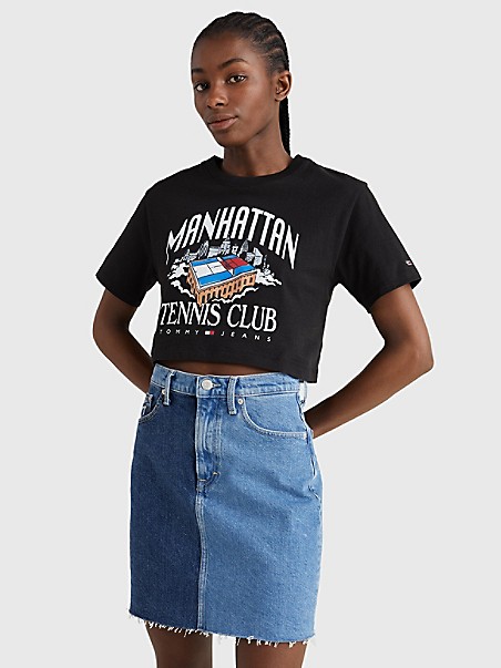 타미 진스 반팔티 TOMMY JEANS Cropped Tennis Club Logo T-Shirt,BLACK