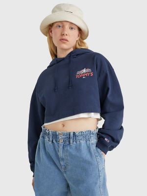 Tommy jeans cheap cropped logo hoodie