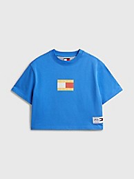 타미 진스 반팔티 TOMMY JEANS Pop Drop Flag Cropped T-Shirt,ELECTRIC AQUA
