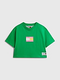 타미 진스 반팔티 TOMMY JEANS Pop Drop Flag Cropped T-Shirt,SPRING PALM GREEN
