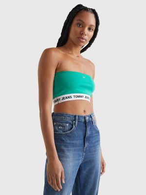 NWT $39 TOMMY HILFIGER Tommy JEANS Fused Logo Bandeau Top In Sky