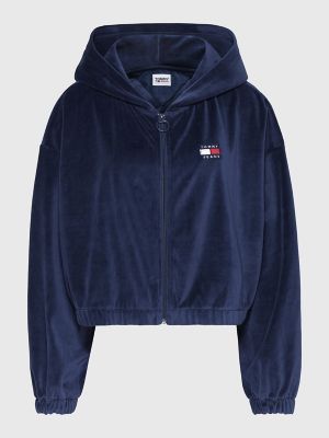 Curve Velour Badge Cropped Zip Hoodie | Tommy Hilfiger USA