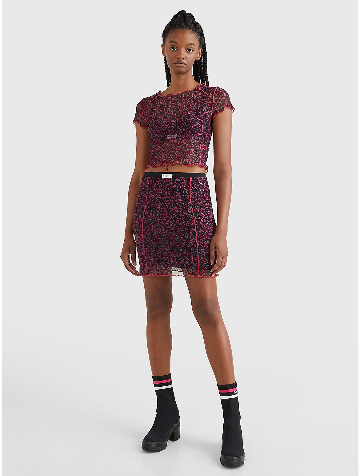 Tommy Hilfiger Graffiti Mesh Top In Pink Doodle Print