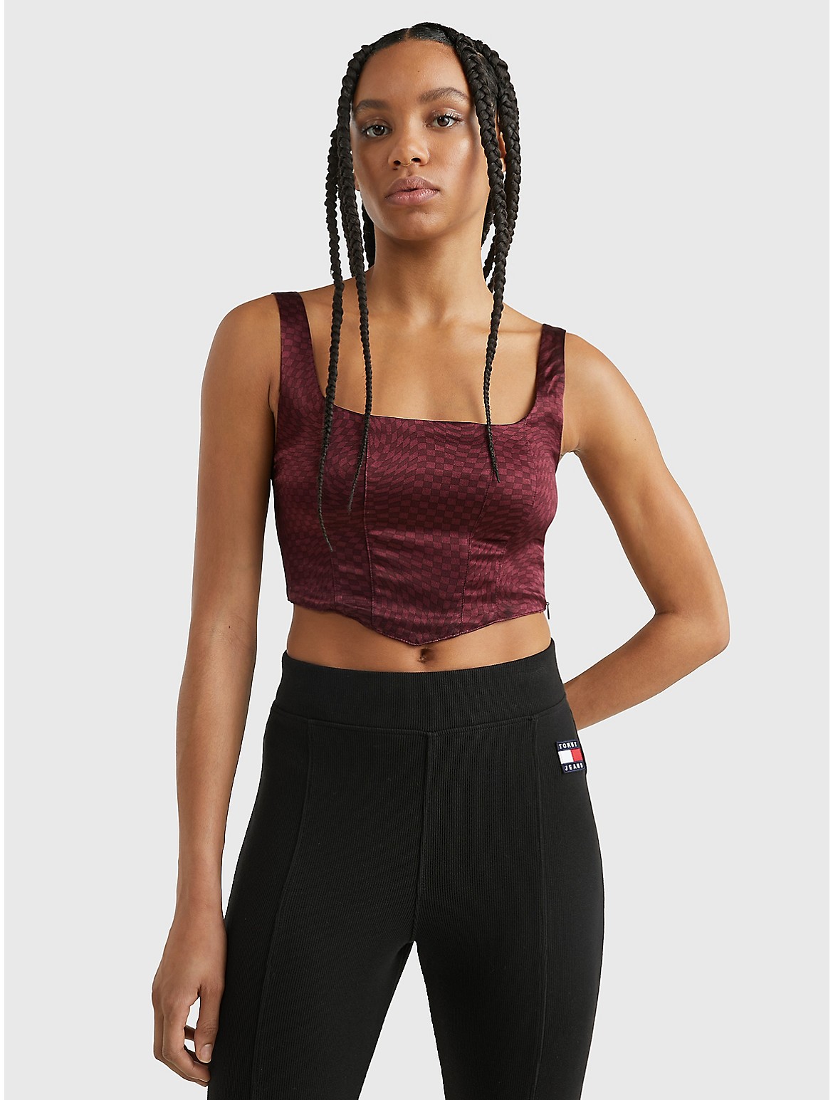Tommy Hilfiger Cropped Corset Top In Deep Rouge