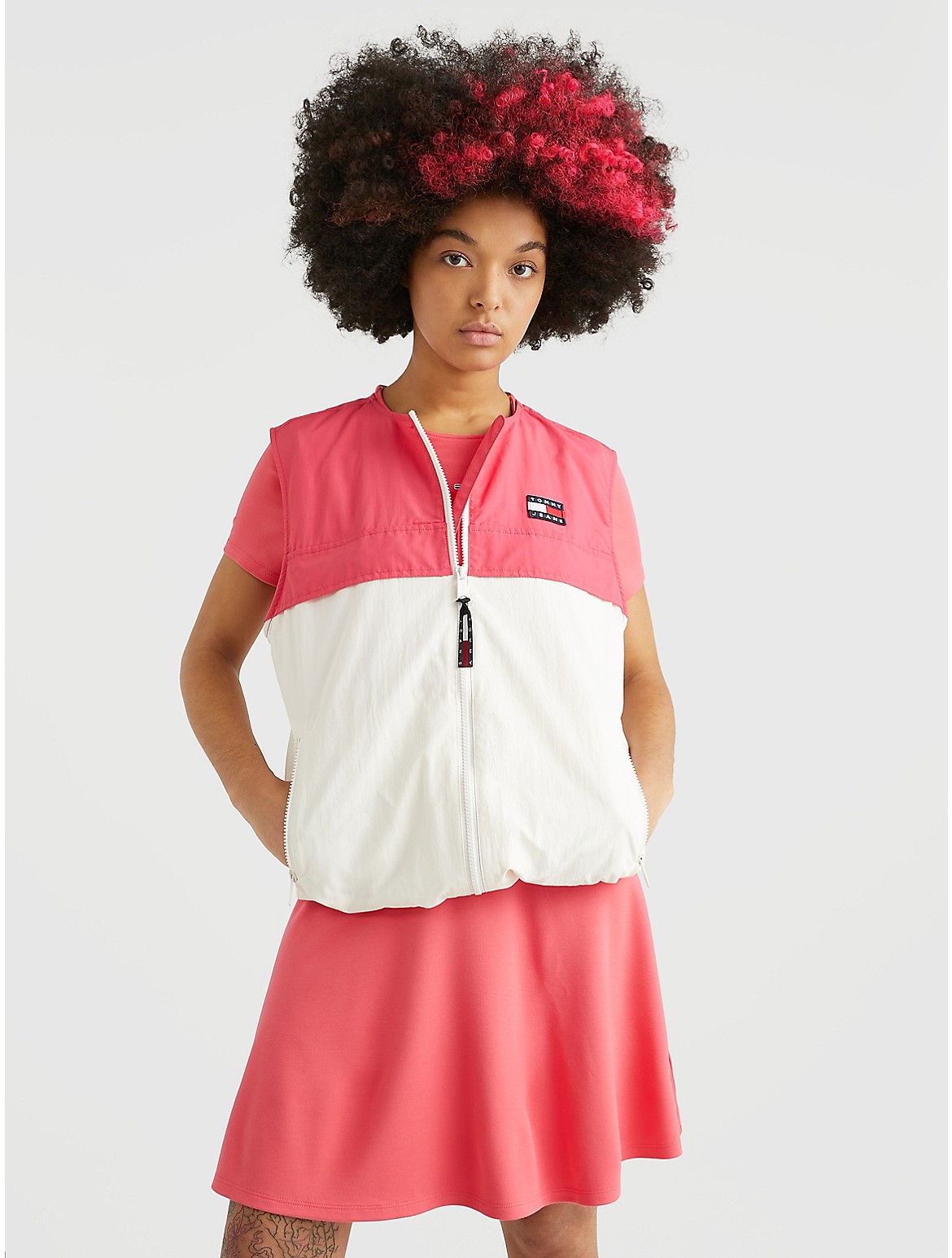 Tommy Hilfiger Women's Chicago Colorblock Vest Windbreaker - Pink - M