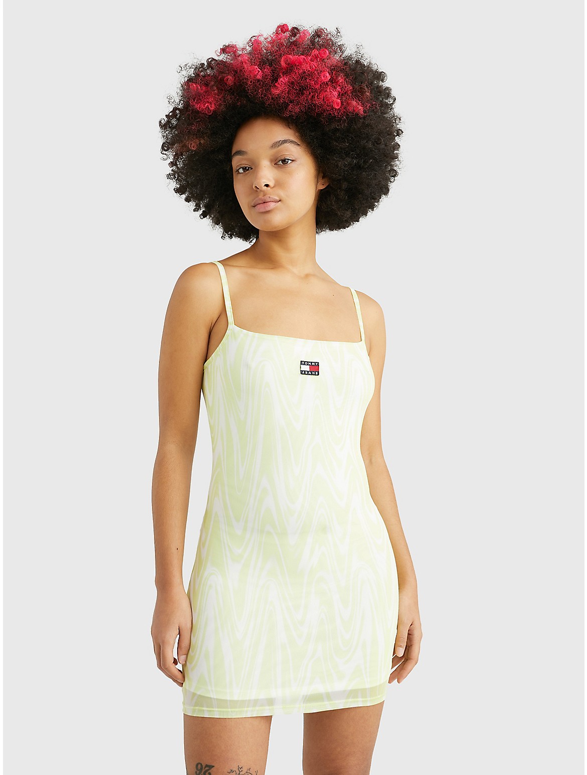 Tommy Hilfiger Wavy Print Mesh Slip Dress In Lime Psychedelic Print