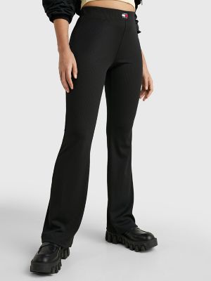 Low-Rise Ribbed Flared Leggings, Black