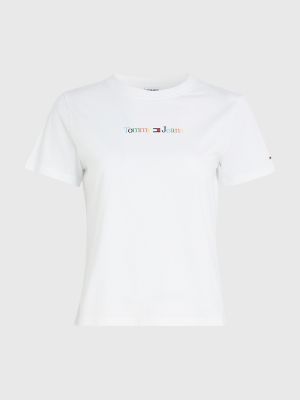 Tommy jeans coloured cheap lines logo tee white