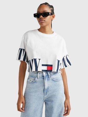 Retro Oversized Cropped Logo T-Shirt Tommy USA | Hilfiger