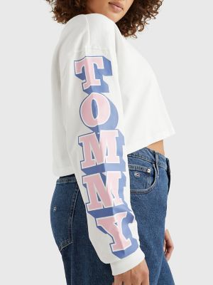 Curve Cropped Logo-Sleeve T-Shirt | Hilfiger Tommy USA