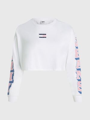 Curve Cropped Logo-Sleeve T-Shirt Hilfiger USA | Tommy